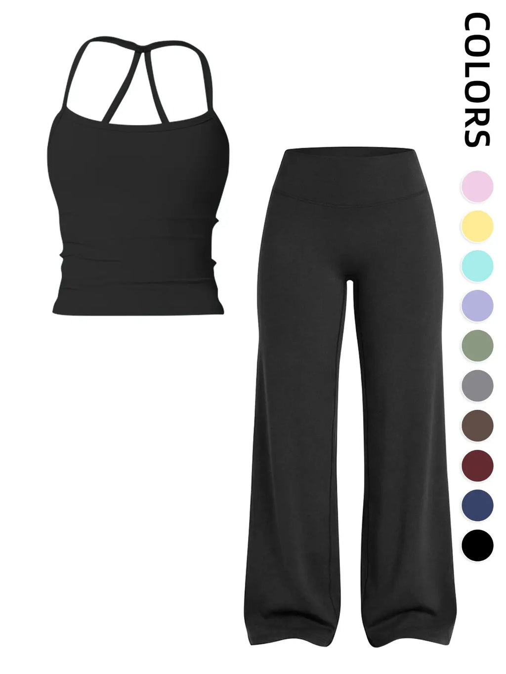 Women'S Sportswear Set, Matching Gym Set, Tank Top and Wide Leg Pants, Solid Color Yoga Straight Leg Pants, Comfortable Fashion Fitness Running, Gym Workout Sets, Activewear Running Outfits