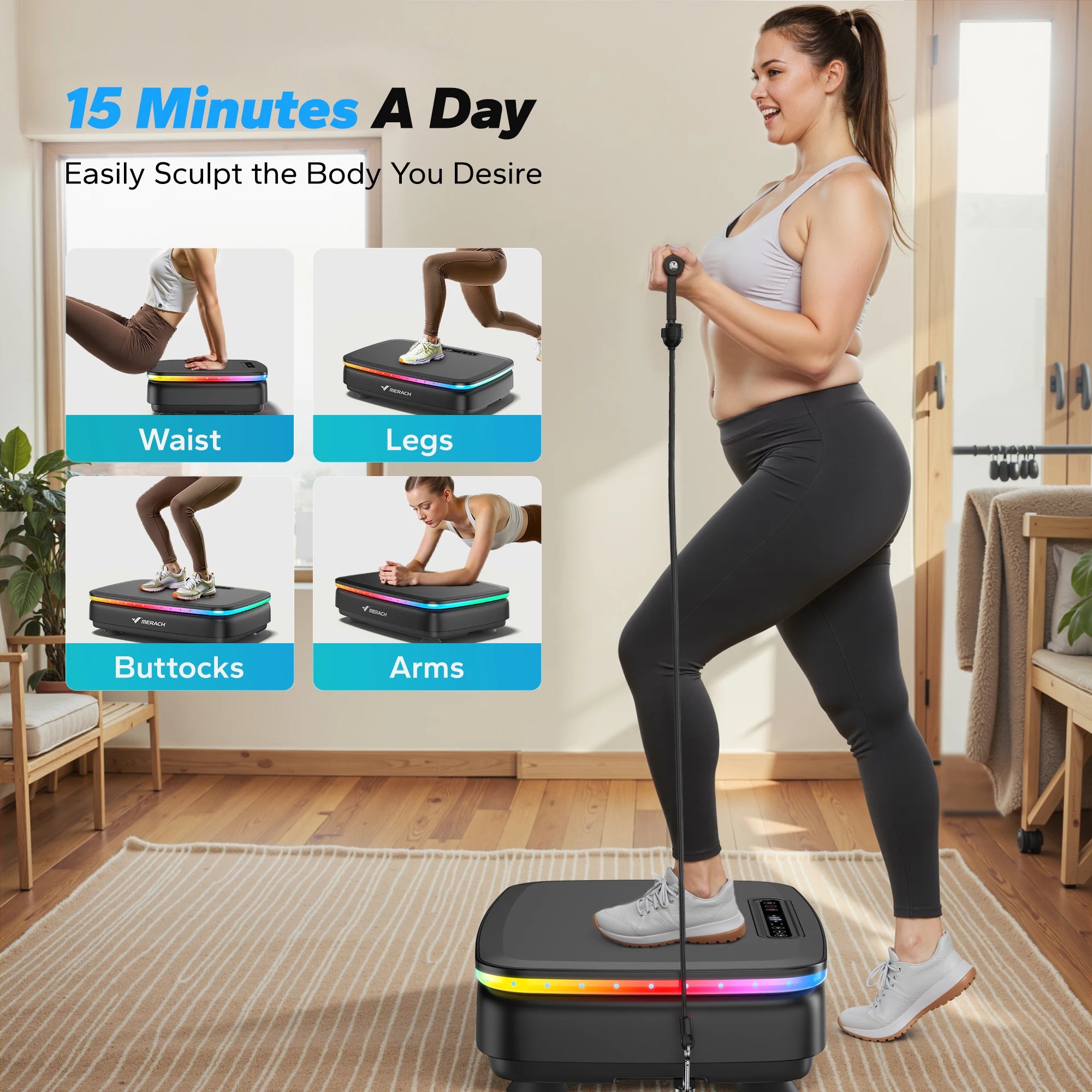 MERACH Vibration Plate Exercise Machine – Full Body Workout with LED Lights & Bluetooth