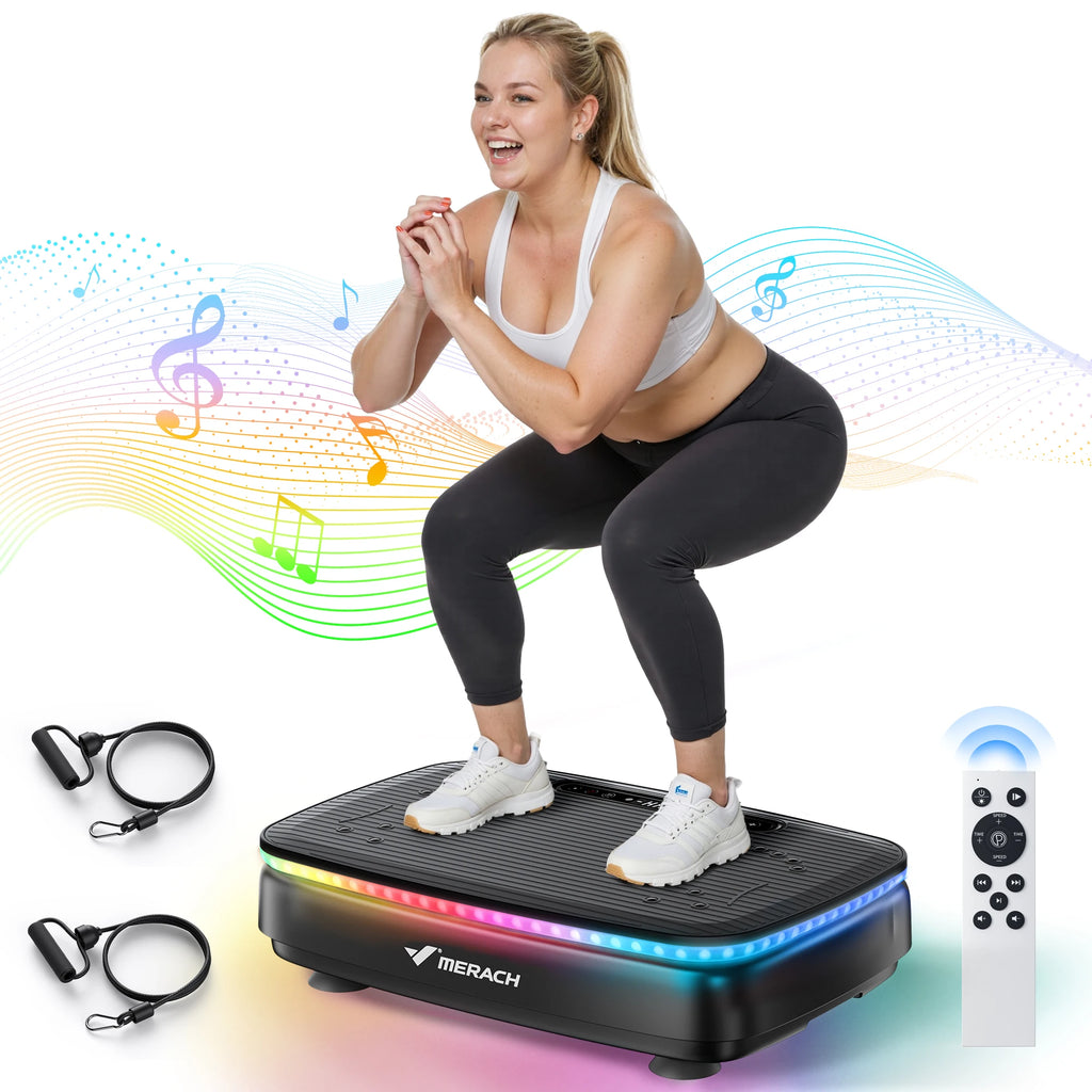 MERACH Vibration Plate Exercise Machine – Full Body Workout with LED Lights & Bluetooth