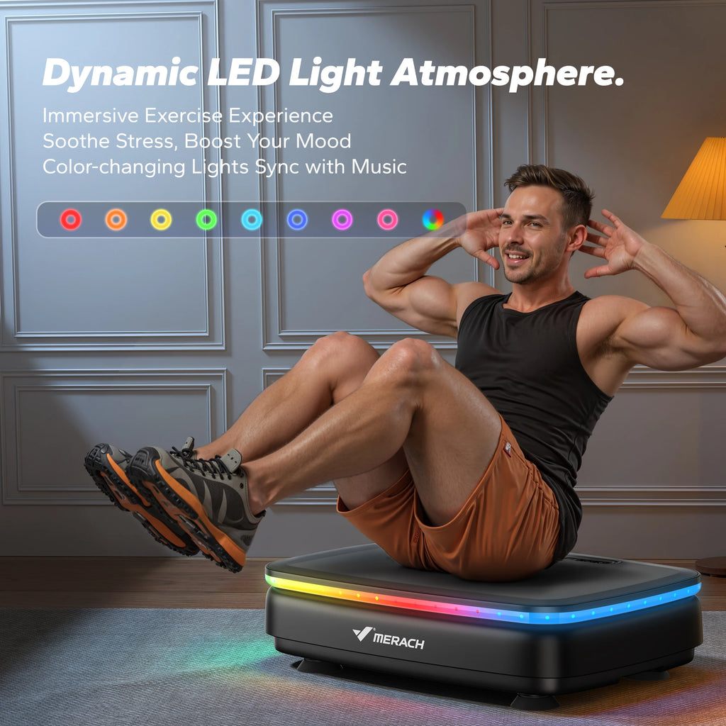 MERACH Vibration Plate Exercise Machine – Full Body Workout with LED Lights & Bluetooth