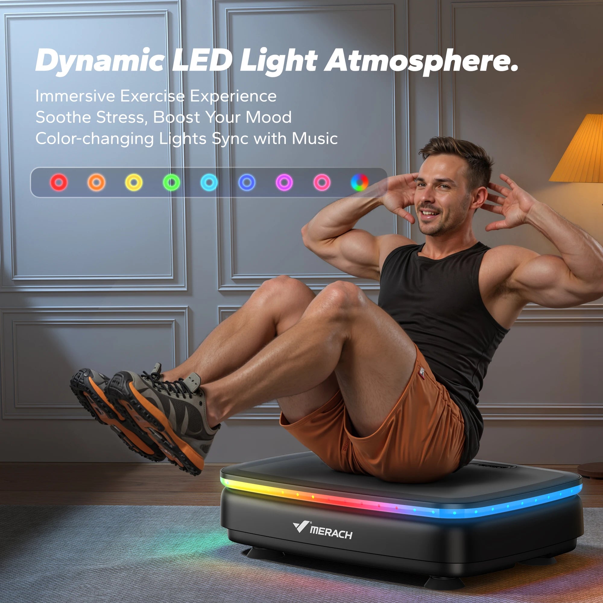 MERACH Vibration Plate Exercise Machine – Full Body Workout with LED Lights & Bluetooth