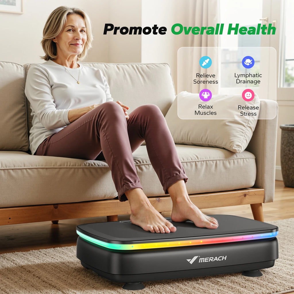 MERACH Vibration Plate Exercise Machine – Full Body Workout with LED Lights & Bluetooth