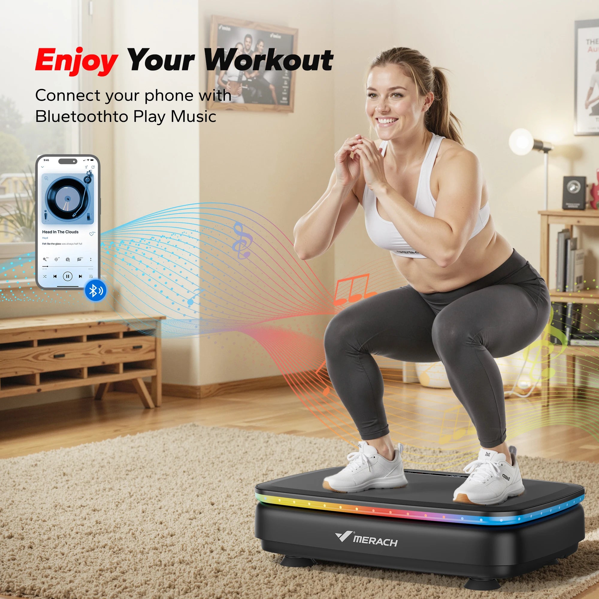 MERACH Vibration Plate Exercise Machine – Full Body Workout with LED Lights & Bluetooth