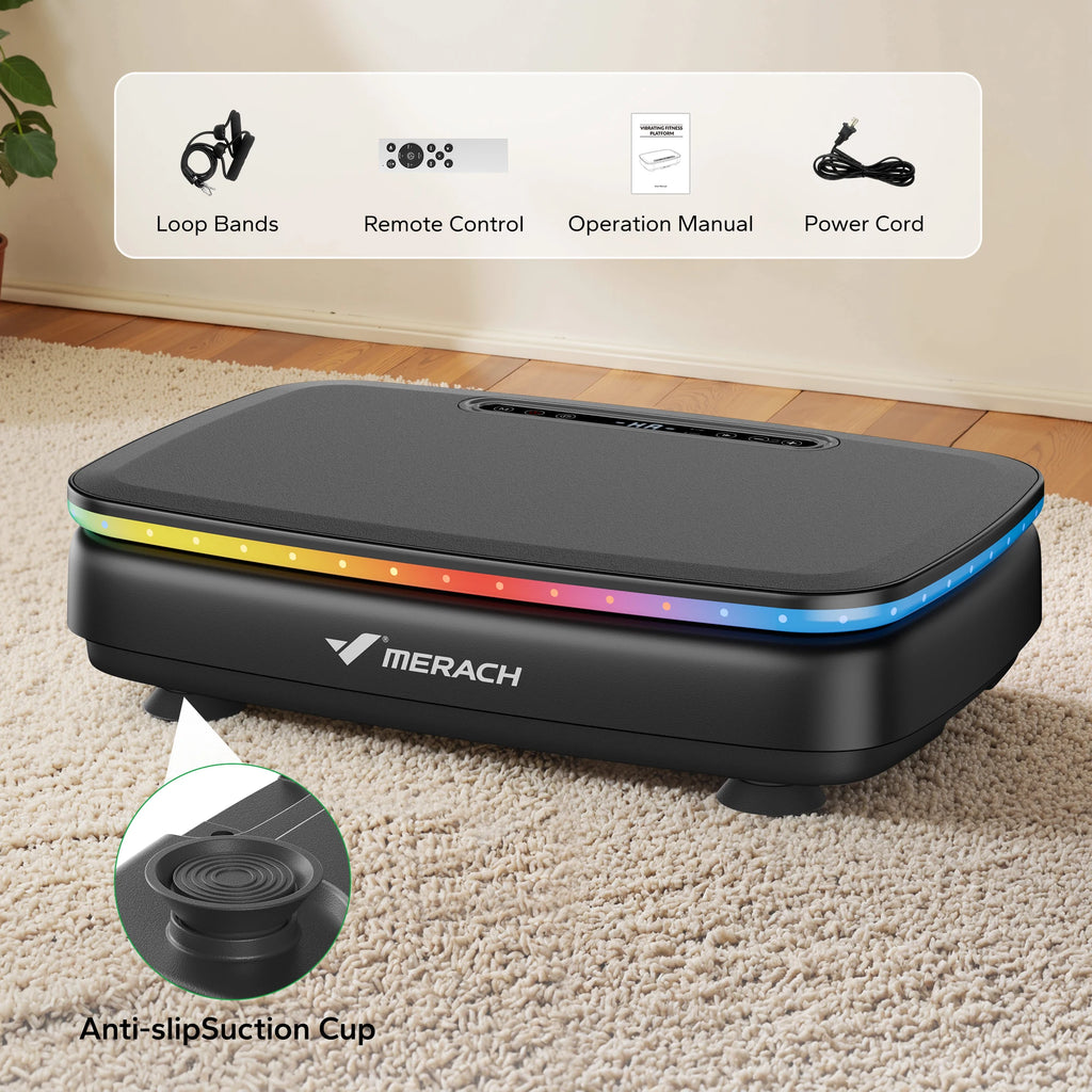 MERACH Vibration Plate Exercise Machine – Full Body Workout with LED Lights & Bluetooth