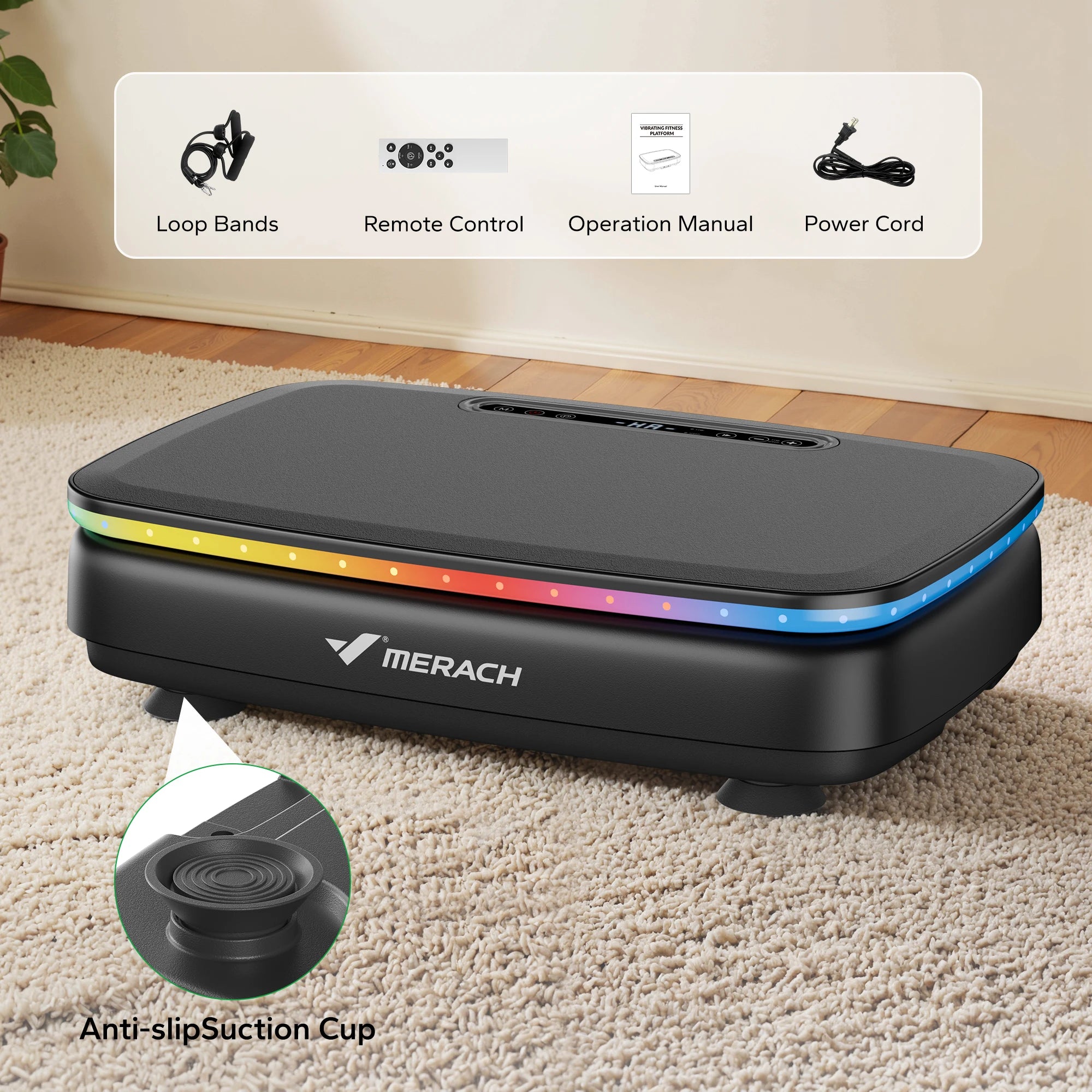 MERACH Vibration Plate Exercise Machine – Full Body Workout with LED Lights & Bluetooth