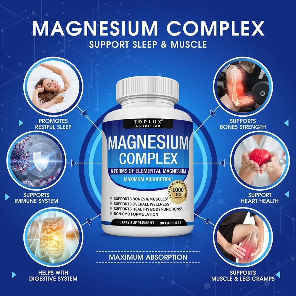Magnesium Complex 1000MG – Glycinate, Citrate & Malate for Sleep, Stress & Muscle Recovery