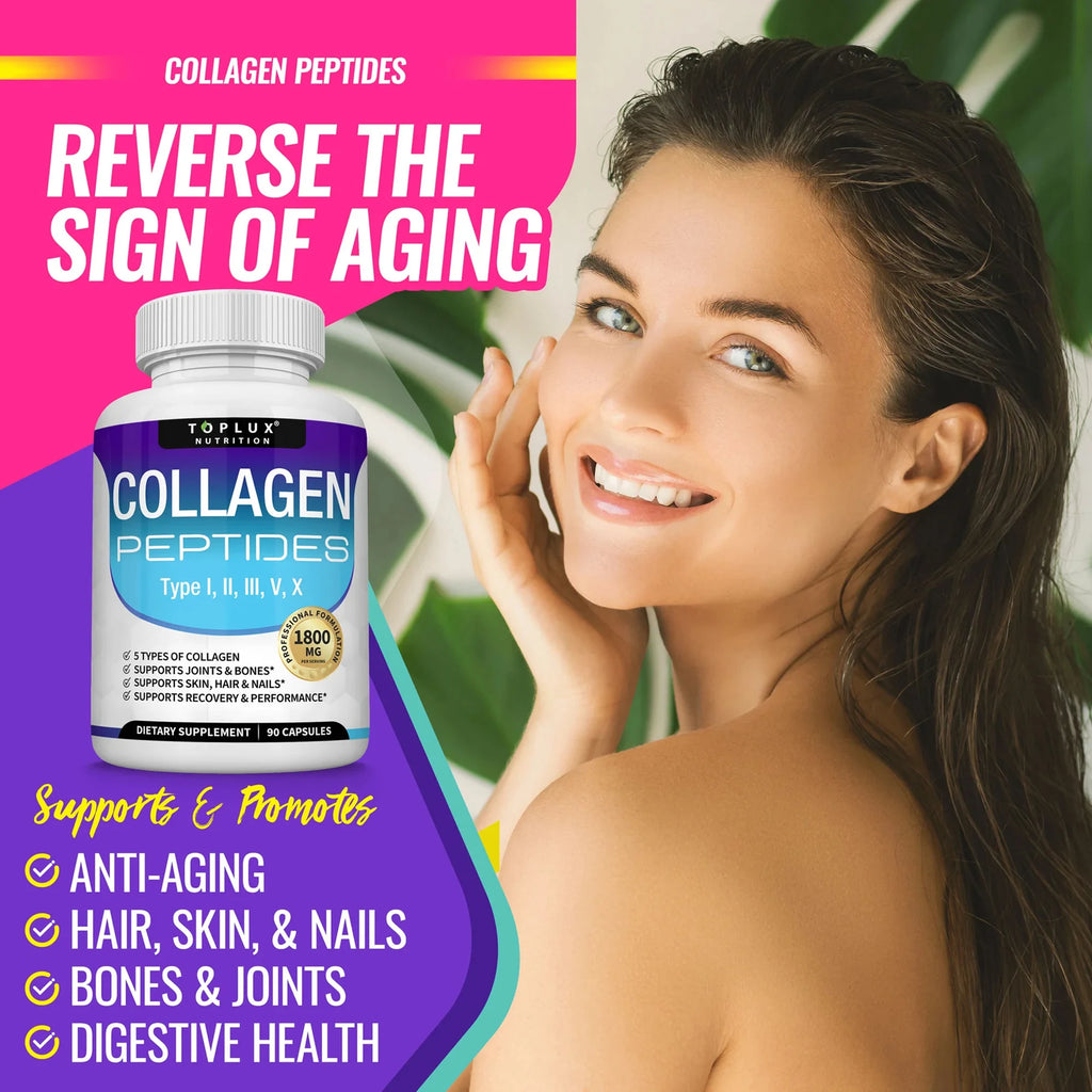 Collagen Peptides 1800mg – Multi-Type Formula for Skin, Hair, Joints & Bones