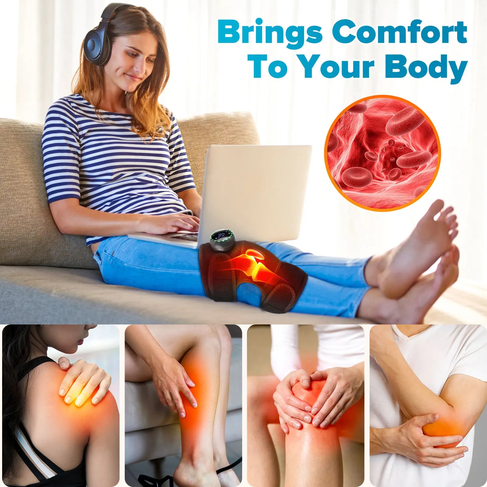 3-in-1 Electric Heating Knee Pad Massager – Knee, Shoulder & Elbow Relief