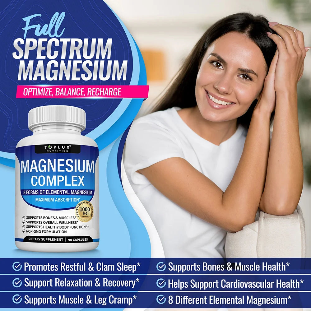 Magnesium Complex 1000MG – Glycinate, Citrate & Malate for Sleep, Stress & Muscle Recovery