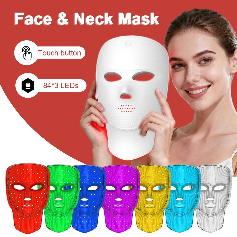 7-Color Photon Face & Neck Mask – LED Anti-Aging Skin Rejuvenation Device