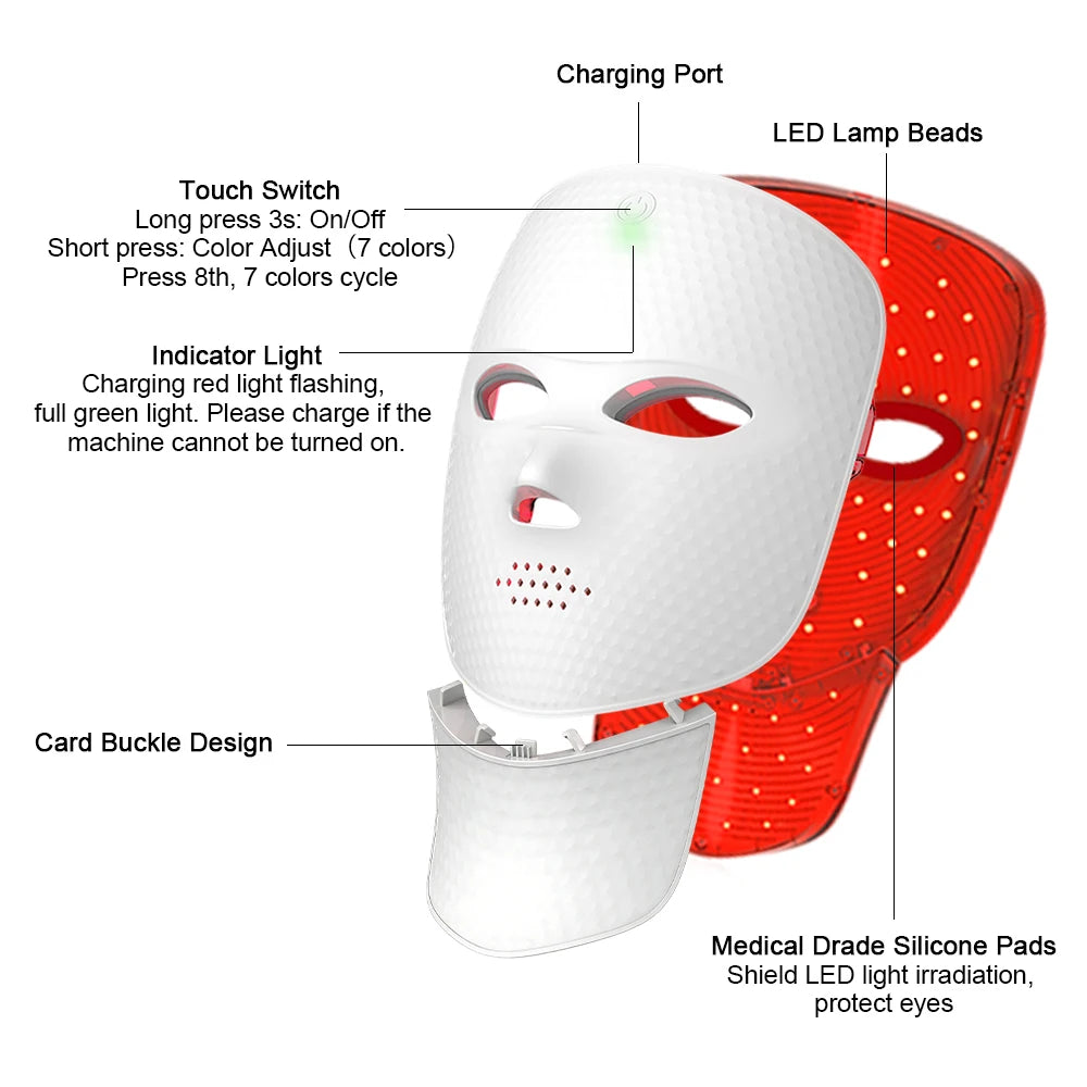 7-Color Photon Face & Neck Mask – LED Anti-Aging Skin Rejuvenation Device