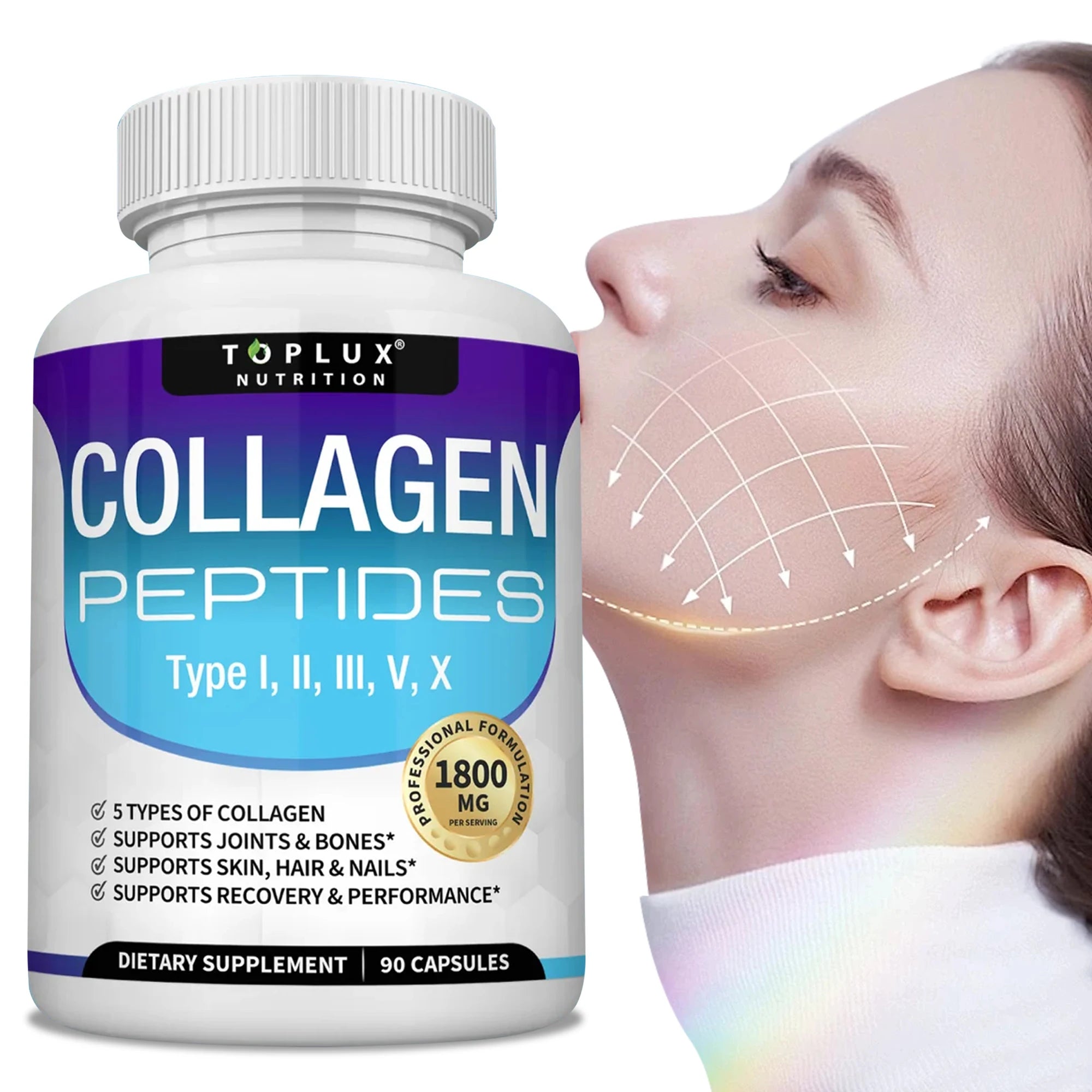 Collagen Peptides 1800mg – Multi-Type Formula for Skin, Hair, Joints & Bones