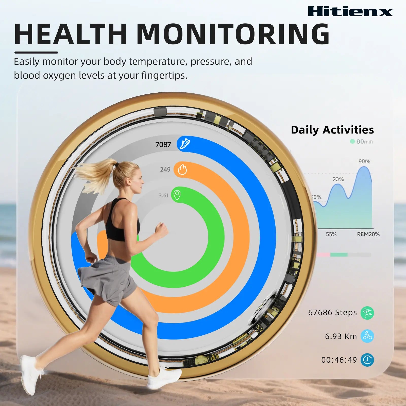 Hitienx Smart Ring 3, Fitness Tracker with 24/7 Sleep Tracking, Heart Rate, Temperature Monitoring, Stress & Cycle Insights, Family Care Mode, No Subscription for Men & Women, Android & Ios Compatible, Wearable, Waterproof #Summerfinds, Wearable Devices,,