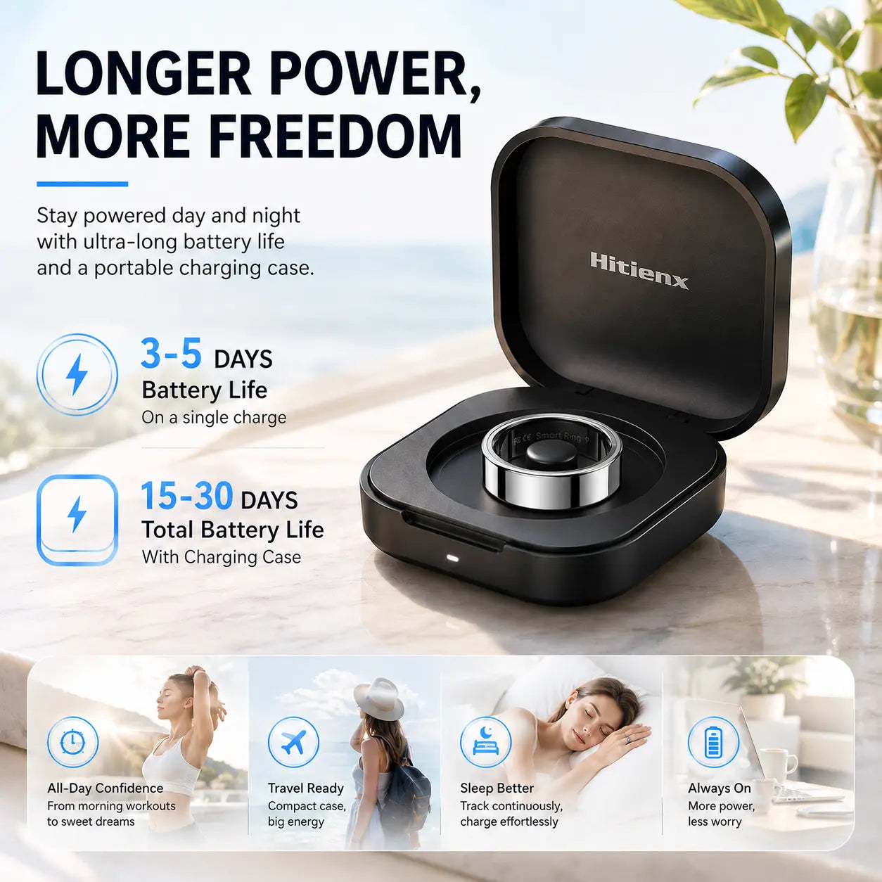 Hitienx Smart Ring 3, Fitness Tracker with 24/7 Sleep Tracking, Heart Rate, Temperature Monitoring, Stress & Cycle Insights, Family Care Mode, No Subscription for Men & Women, Android & Ios Compatible, Wearable, Waterproof #Summerfinds, Wearable Devices,,
