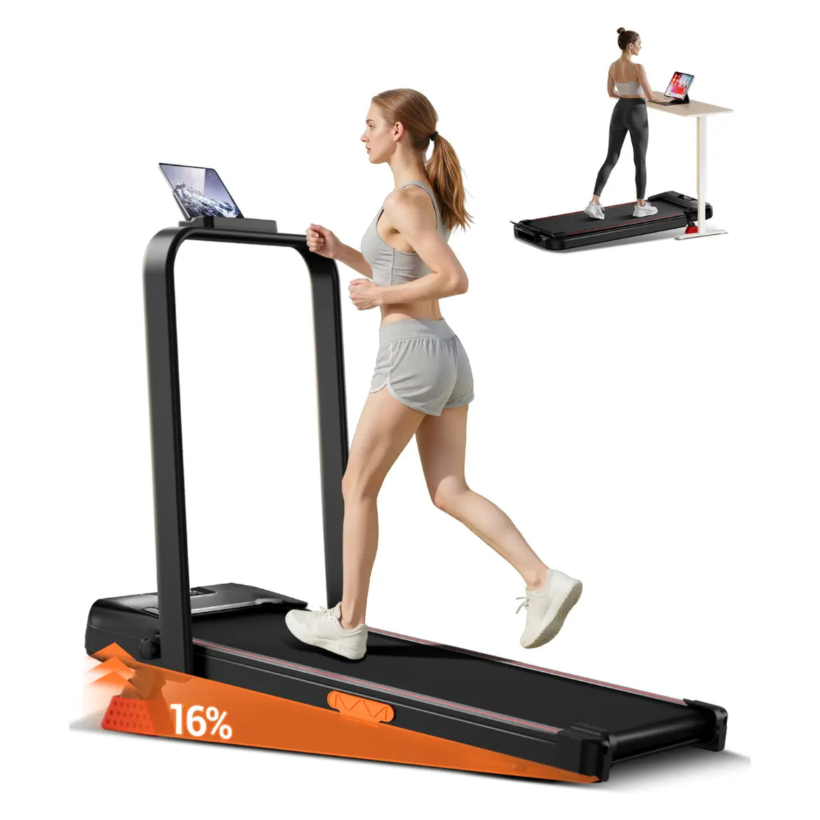 Umay Walking Pad Folding Walking Treadmill for Home/Office, 16% Incline, Handrails, 300 Lbs Capacity Indoor Walking Machine Summerwins Tiktokshopbacktoschool Portable Walking Pad Foldable Walking Treadmill